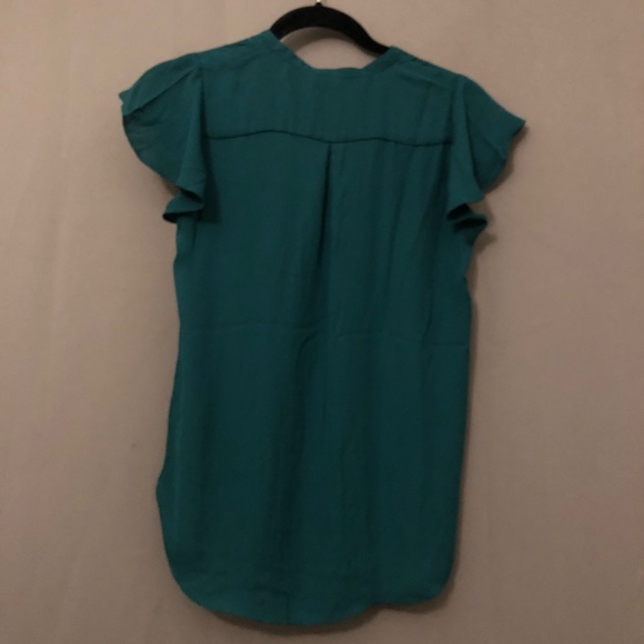 H&M Emerald green ruffle shirt sleeve blouse - Picture 3 of 4